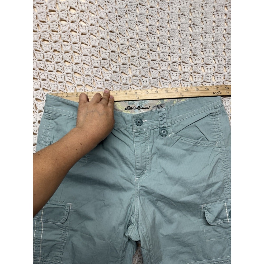 Eddie Bauer Cargo Capri Pants Women 12 Tall Green Hiking Casual Adjustable Ankle - Picture 4 of 10